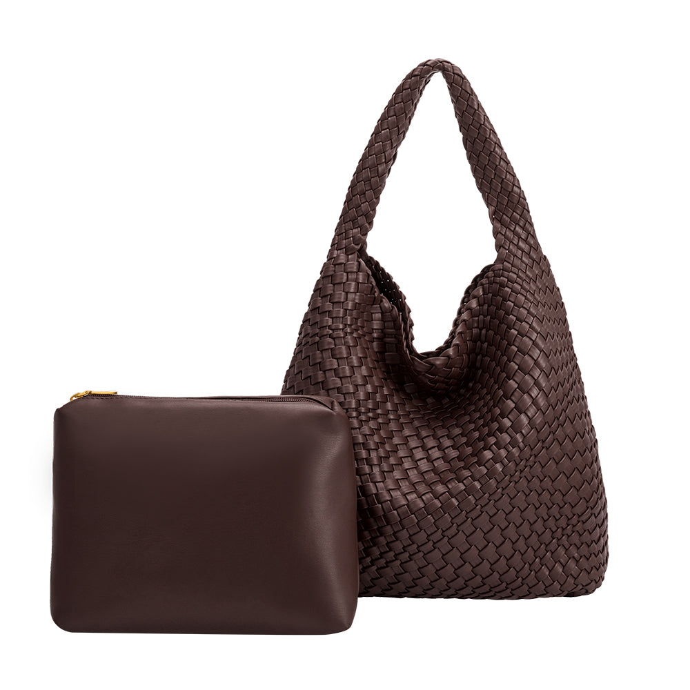 Melie Bianco Espresso Johanna Large Recycled Vegan Leather Shoulder Bag