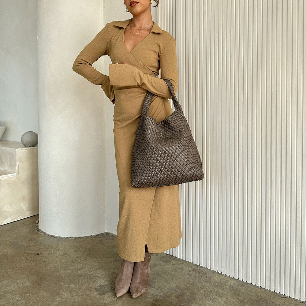 Melie Bianco Espresso Johanna Large Recycled Vegan Leather Shoulder Bag