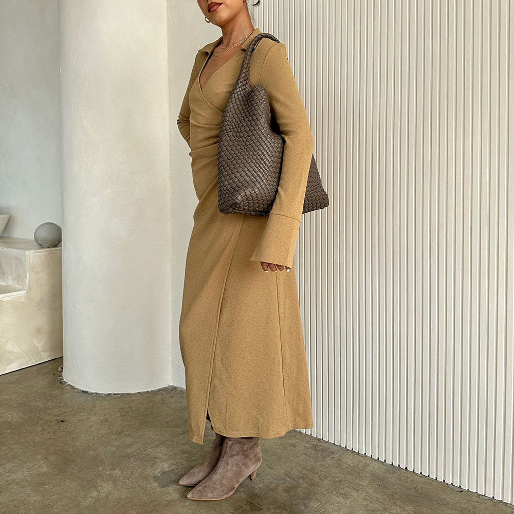 Melie Bianco Espresso Johanna Large Recycled Vegan Leather Shoulder Bag