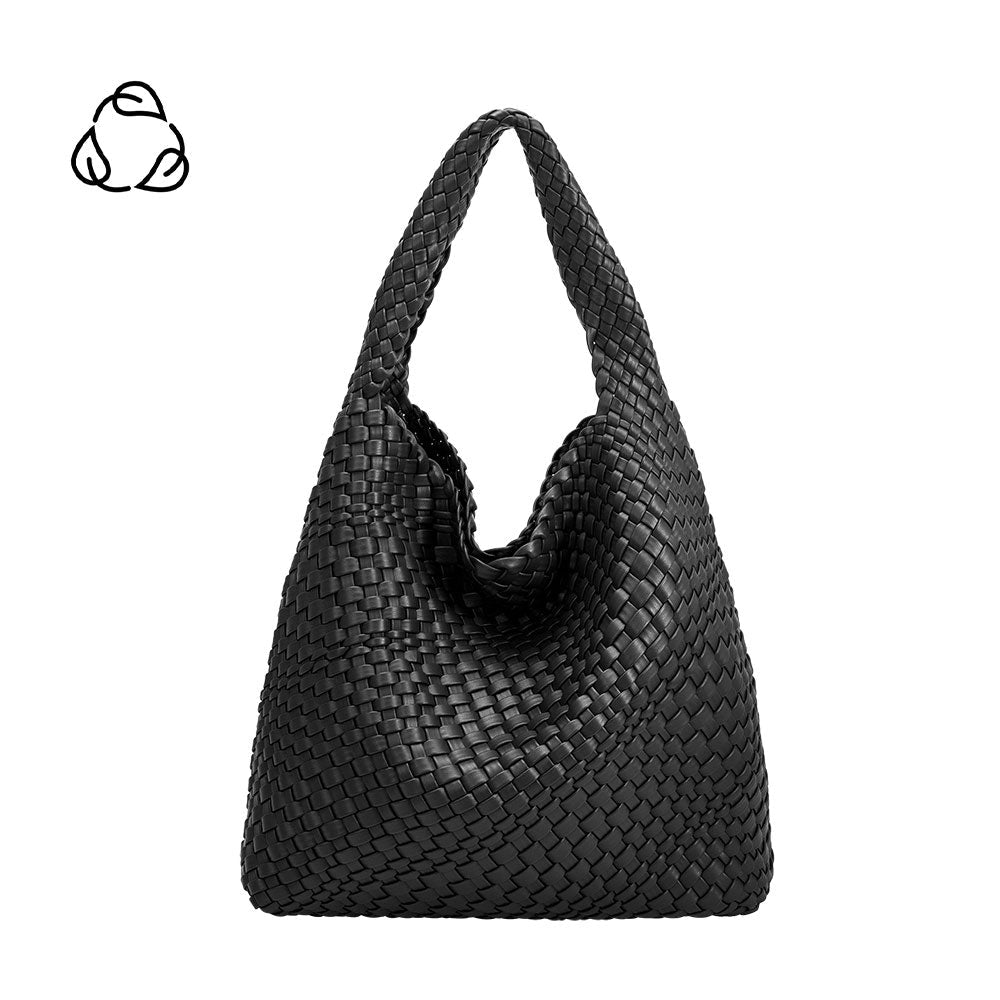 Melie Bianco Black Johanna Large Recycled Vegan Leather Shoulder Bag