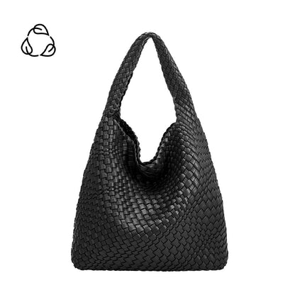Melie Bianco Black Johanna Large Recycled Vegan Leather Shoulder Bag