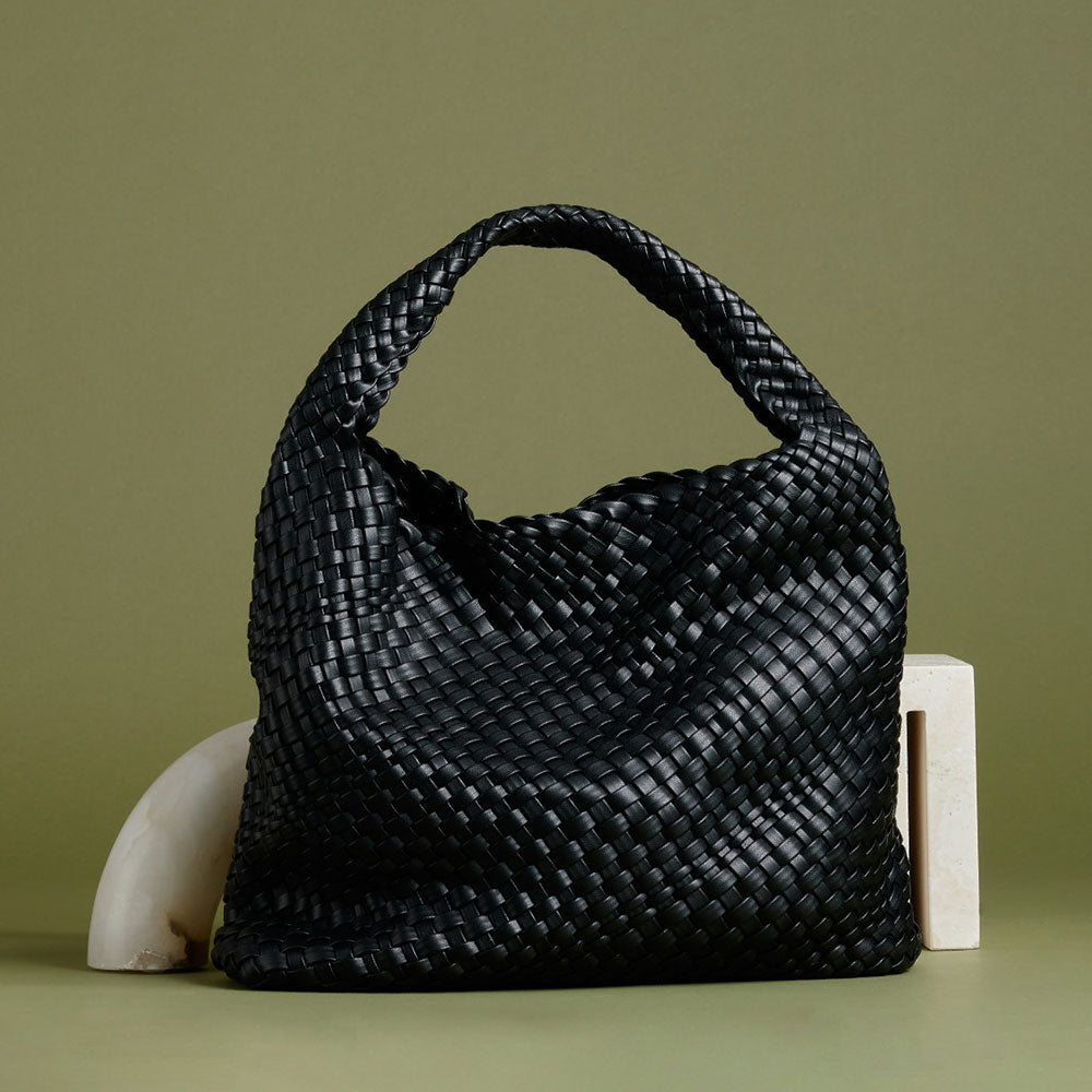 Melie Bianco Black Johanna Large Recycled Vegan Leather Shoulder Bag