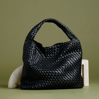 Melie Bianco Black Johanna Large Recycled Vegan Leather Shoulder Bag