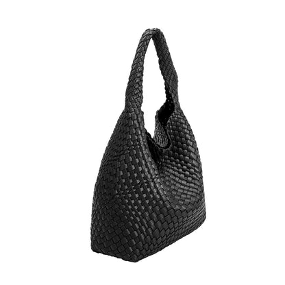 Melie Bianco Black Johanna Large Recycled Vegan Leather Shoulder Bag