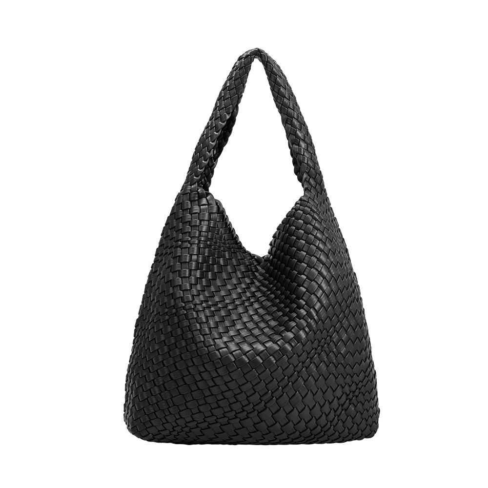 Melie Bianco Black Johanna Large Recycled Vegan Leather Shoulder Bag