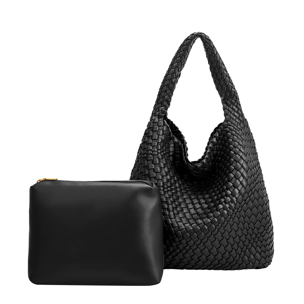 Melie Bianco Black Johanna Large Recycled Vegan Leather Shoulder Bag