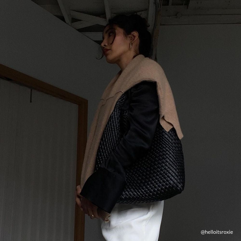 Melie Bianco Black Johanna Large Recycled Vegan Leather Shoulder Bag