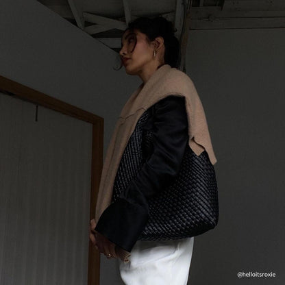 Melie Bianco Black Johanna Large Recycled Vegan Leather Shoulder Bag