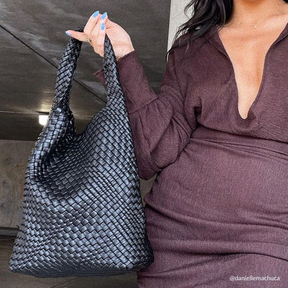Melie Bianco Black Johanna Large Recycled Vegan Leather Shoulder Bag