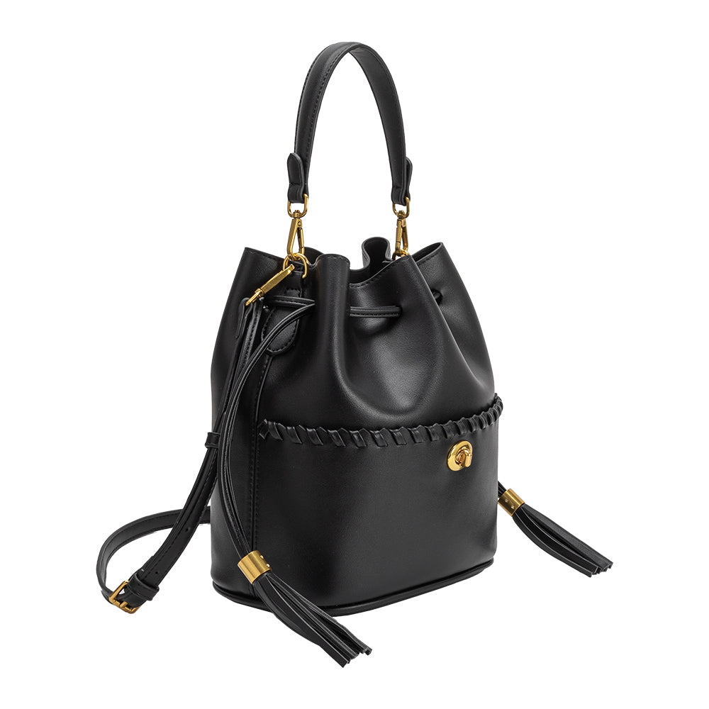 Melie Bianco Black Janae Recycled Vegan Leather Top Handle Bag