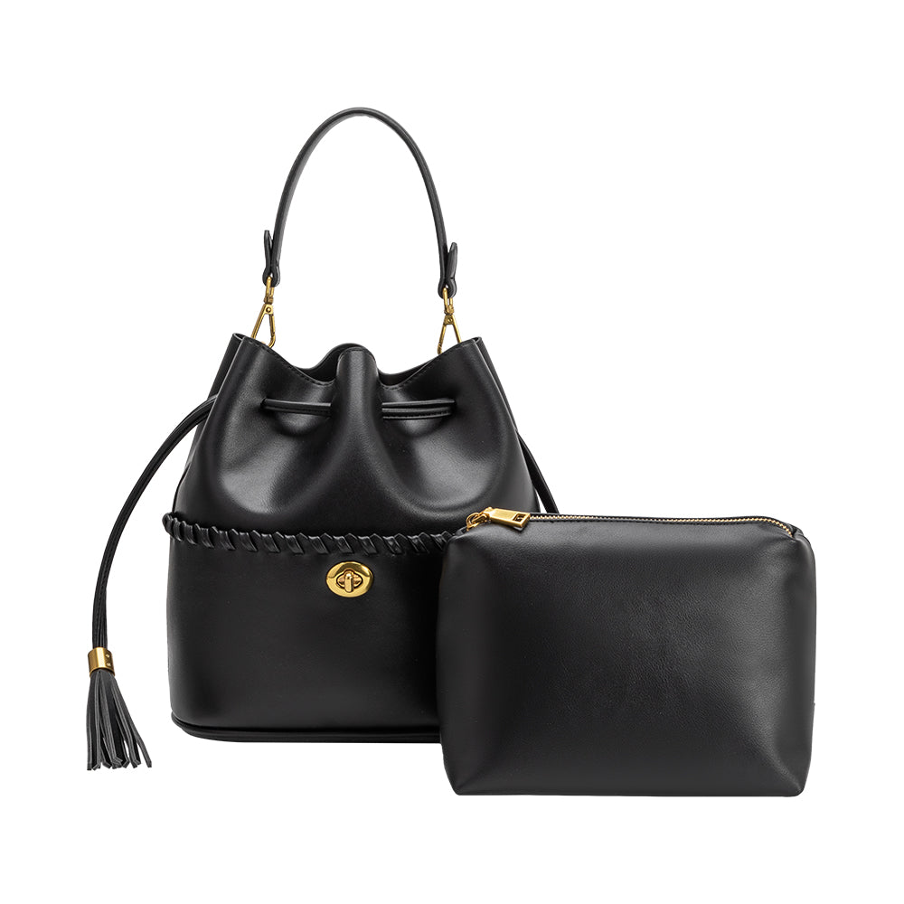 Melie Bianco Black Janae Recycled Vegan Leather Top Handle Bag