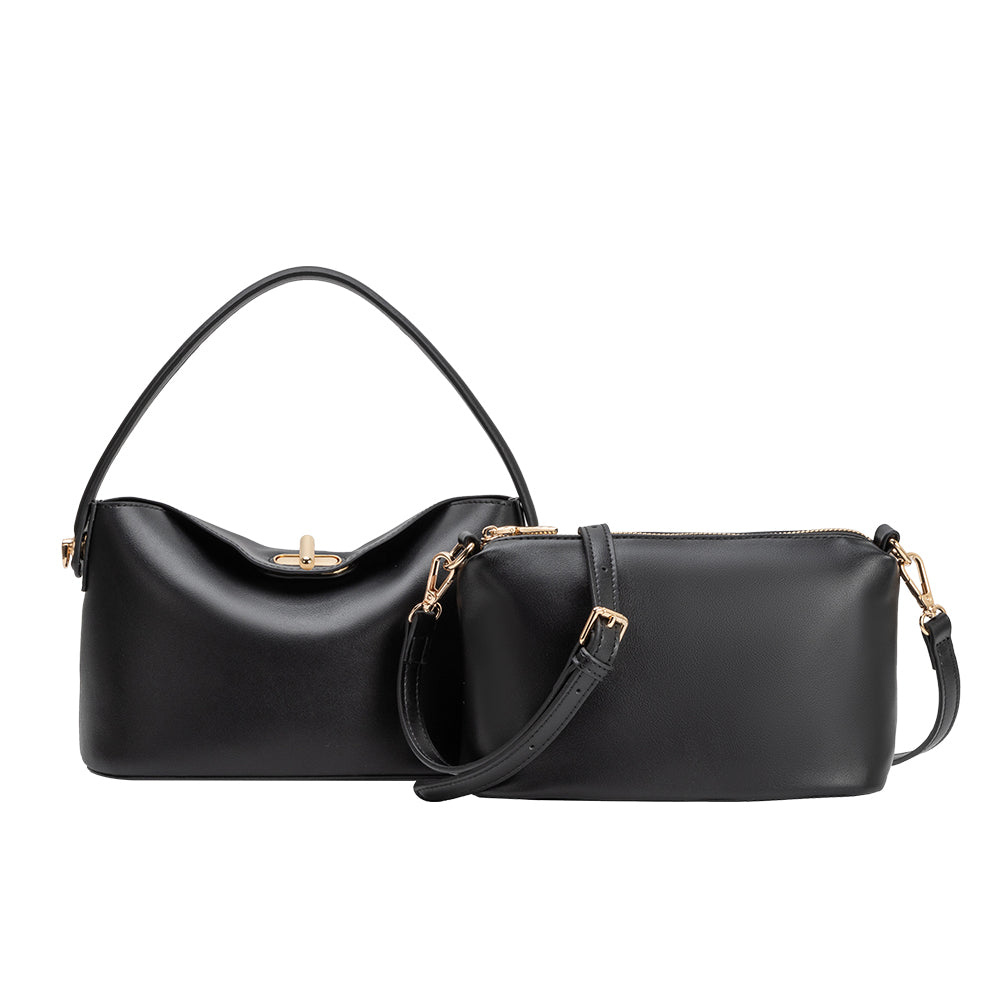 Melie Bianco Black Lana Recycled Vegan Leather Crossbody Bag