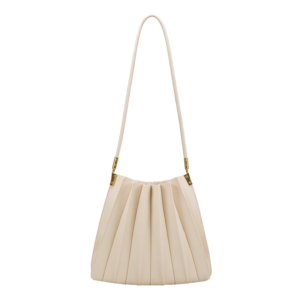Melie Bianco Ivory Carrie Medium Vegan Leather Pleated Shoulder Bag