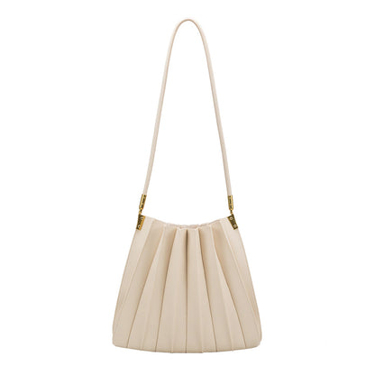 Melie Bianco Ivory Carrie Medium Vegan Leather Pleated Shoulder Bag