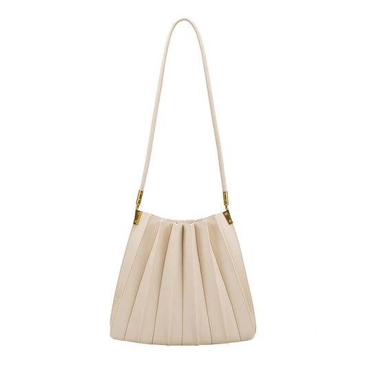 Melie Bianco Ivory Carrie Medium Vegan Leather Pleated Shoulder Bag