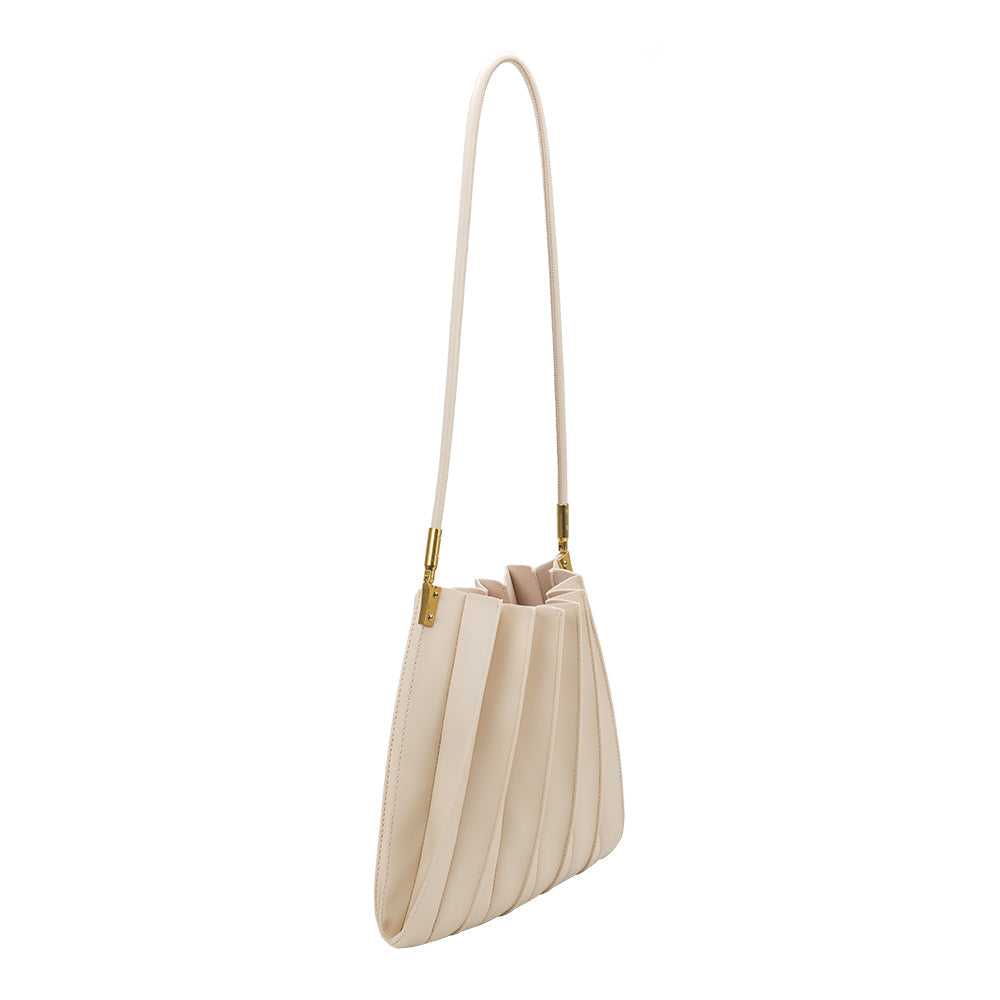 Melie Bianco Ivory Carrie Medium Vegan Leather Pleated Shoulder Bag