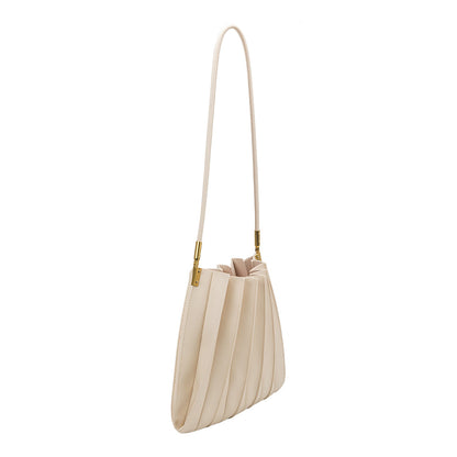 Melie Bianco Ivory Carrie Medium Vegan Leather Pleated Shoulder Bag