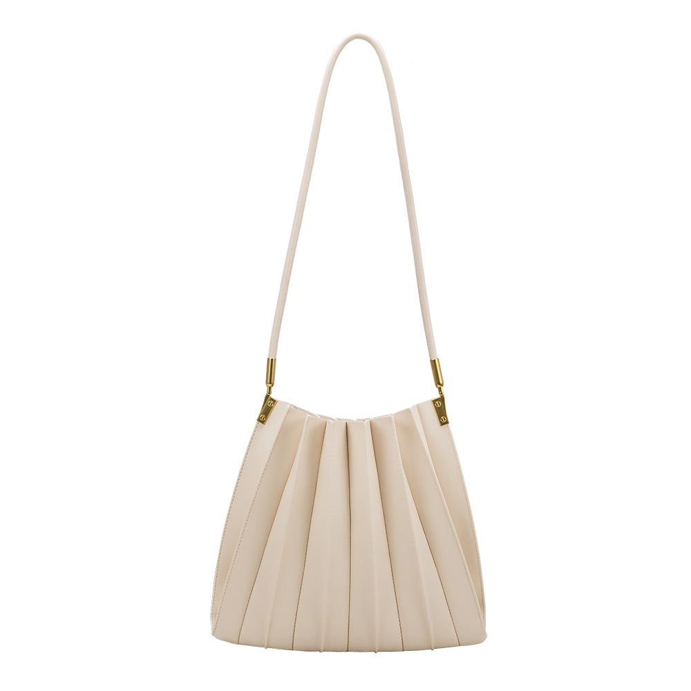 Melie Bianco Ivory Carrie Medium Vegan Leather Pleated Shoulder Bag