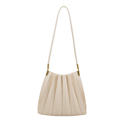 Melie Bianco Ivory Carrie Medium Vegan Leather Pleated Shoulder Bag