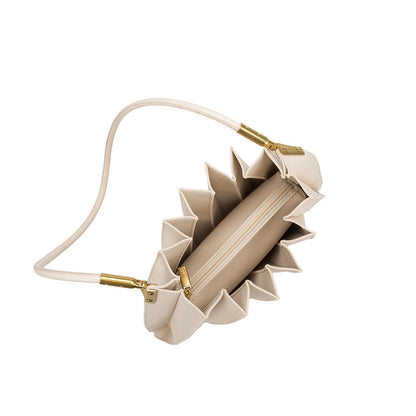 Melie Bianco Ivory Carrie Medium Vegan Leather Pleated Shoulder Bag