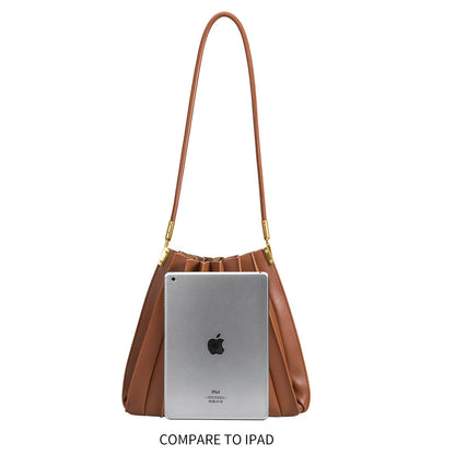 Melie Bianco Ivory Carrie Medium Vegan Leather Pleated Shoulder Bag