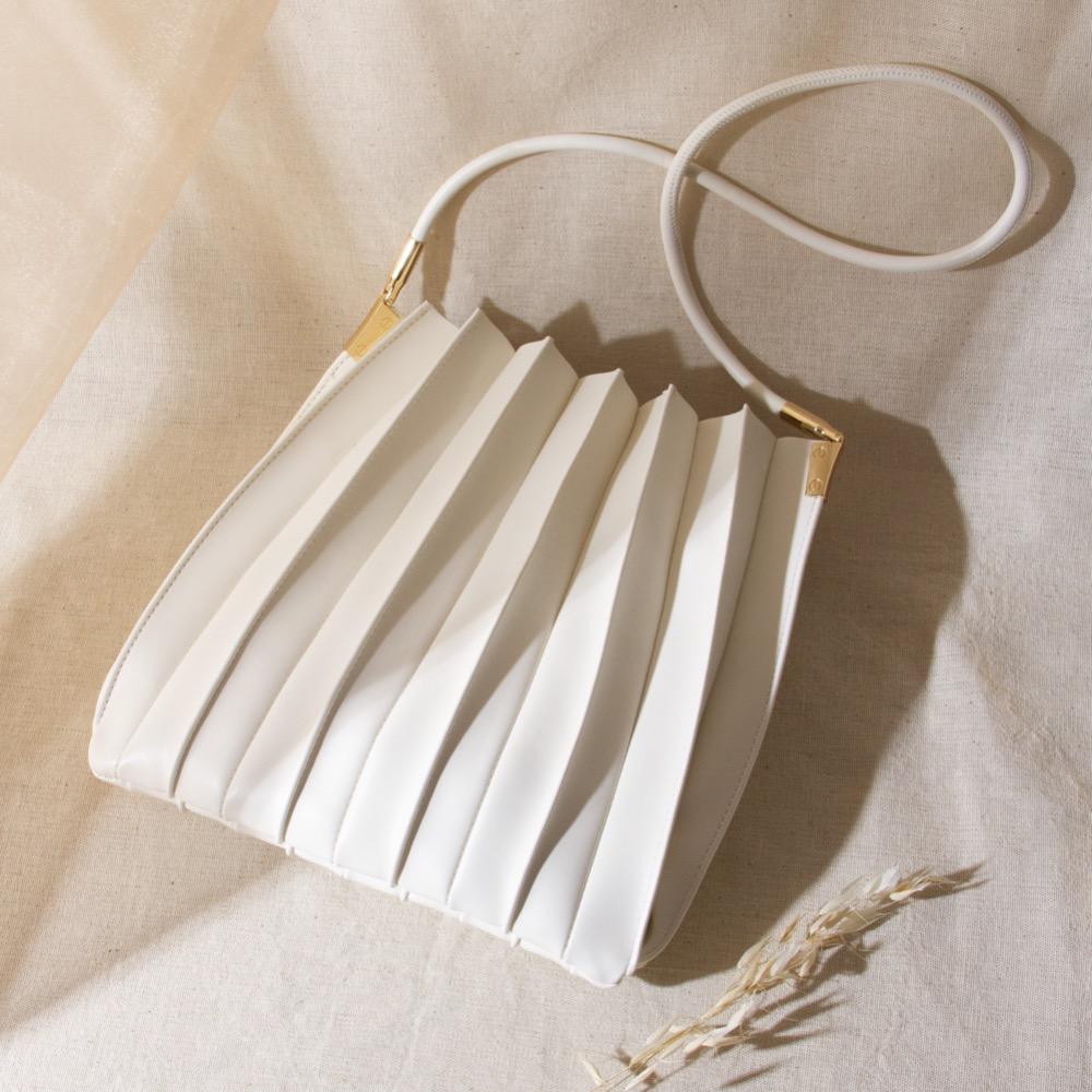 Melie Bianco Ivory Carrie Medium Vegan Leather Pleated Shoulder Bag