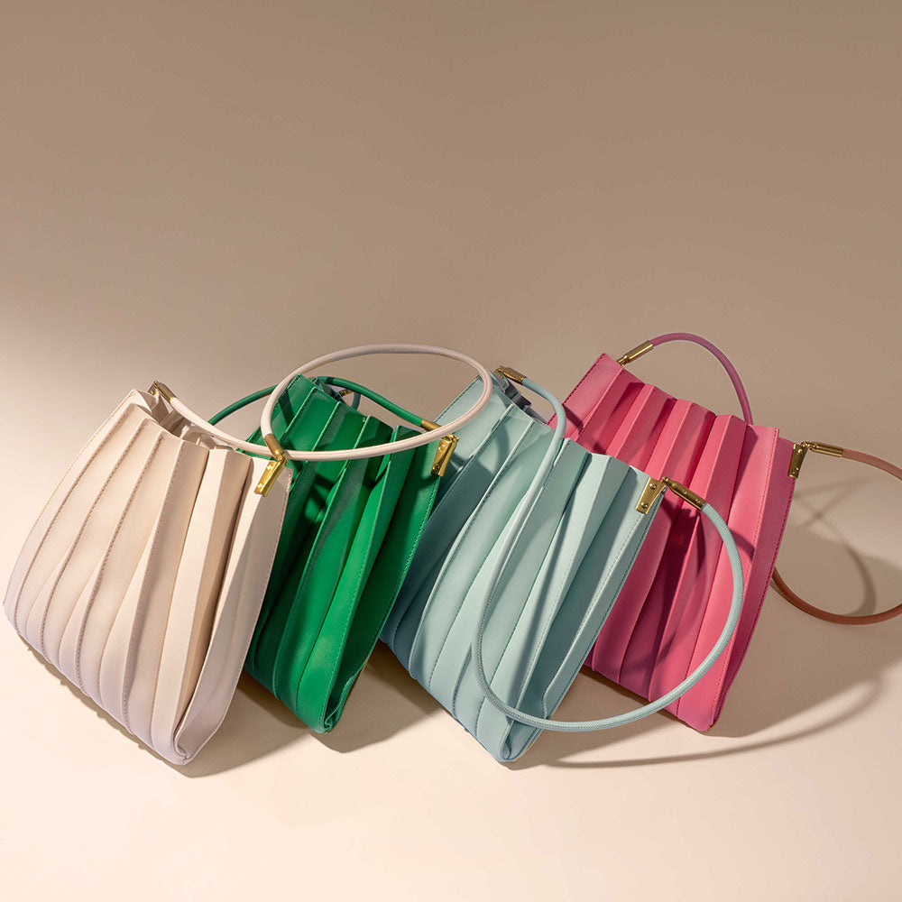 Melie Bianco Ivory Carrie Medium Vegan Leather Pleated Shoulder Bag