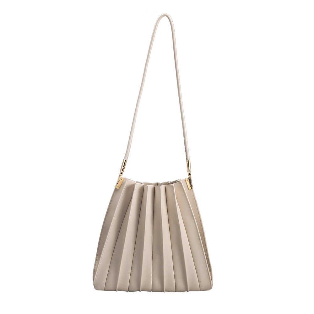 Melie Bianco Bone Carrie Medium Vegan Leather Pleated Shoulder Bag