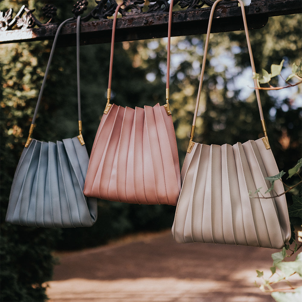 Melie Bianco Bone Carrie Medium Vegan Leather Pleated Shoulder Bag
