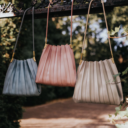 Melie Bianco Bone Carrie Medium Vegan Leather Pleated Shoulder Bag
