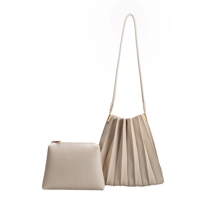 Melie Bianco Bone Carrie Medium Vegan Leather Pleated Shoulder Bag