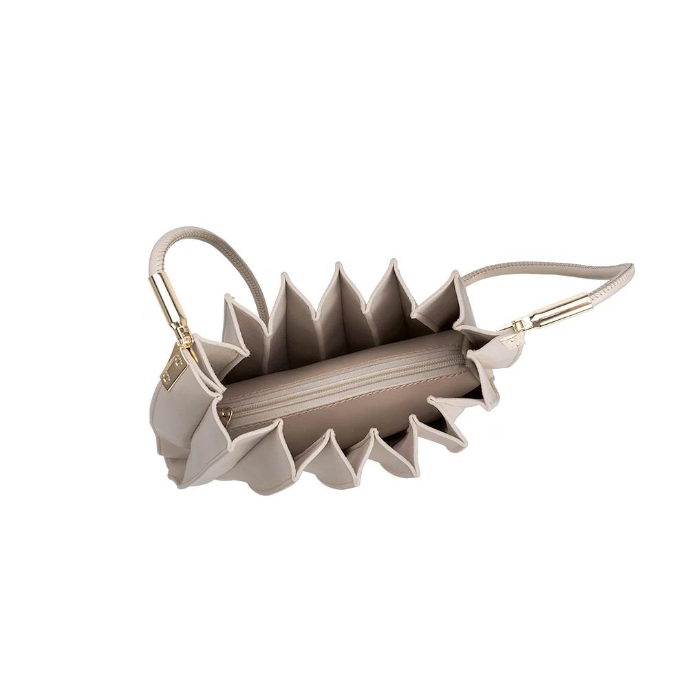 Melie Bianco Bone Carrie Medium Vegan Leather Pleated Shoulder Bag