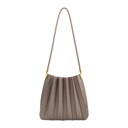Melie Bianco Mushroom Carrie Medium Vegan Leather Pleated Shoulder Bag