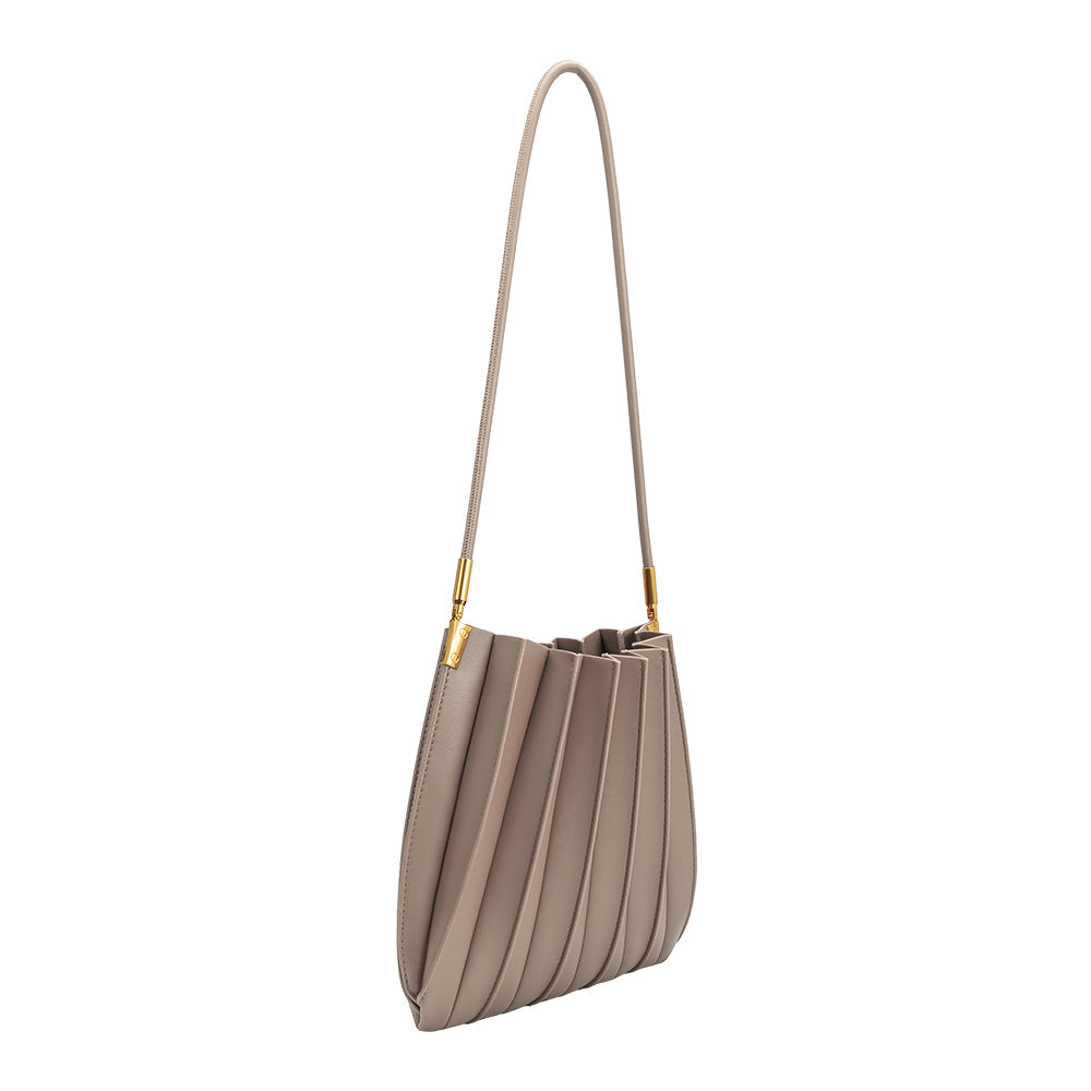Melie Bianco Mushroom Carrie Medium Vegan Leather Pleated Shoulder Bag