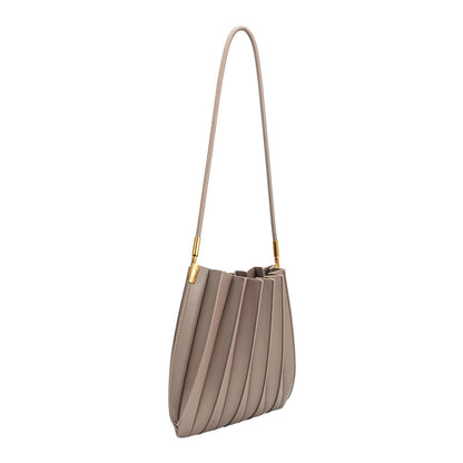 Melie Bianco Mushroom Carrie Medium Vegan Leather Pleated Shoulder Bag