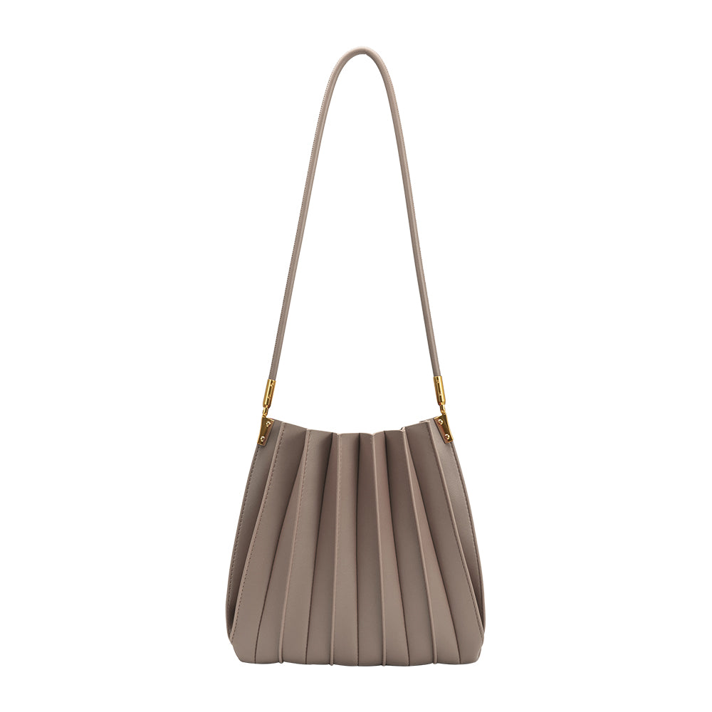 Melie Bianco Mushroom Carrie Medium Vegan Leather Pleated Shoulder Bag