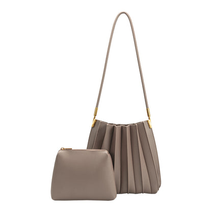 Melie Bianco Mushroom Carrie Medium Vegan Leather Pleated Shoulder Bag