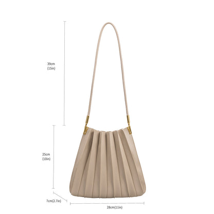 Melie Bianco Mushroom Carrie Medium Vegan Leather Pleated Shoulder Bag