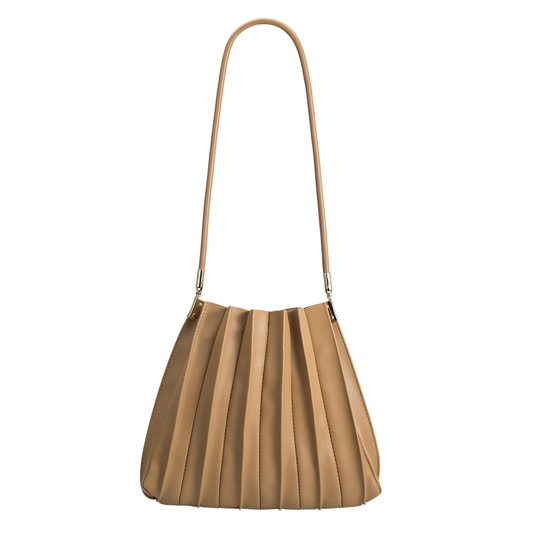 Melie Bianco Taupe Carrie Medium Vegan Leather Pleated Shoulder Bag