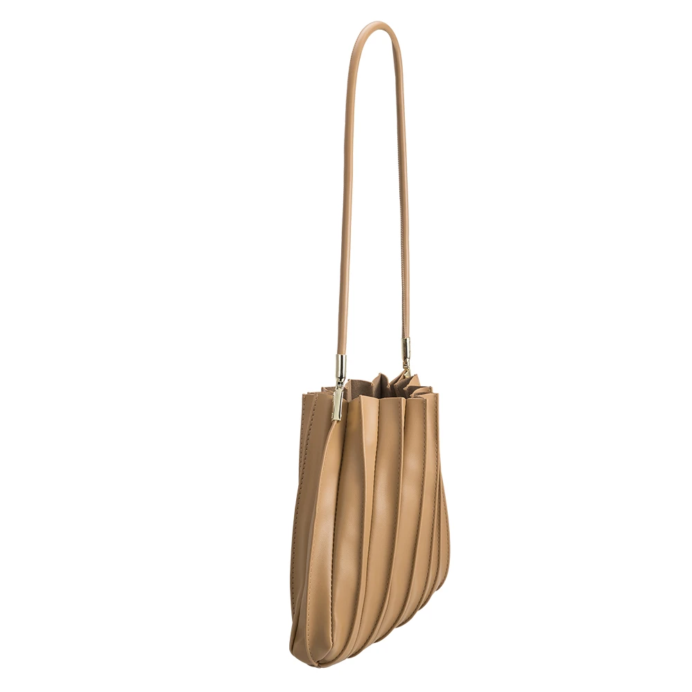 Melie Bianco Taupe Carrie Medium Vegan Leather Pleated Shoulder Bag