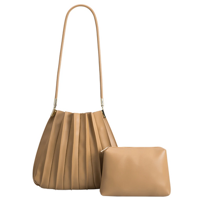 Melie Bianco Taupe Carrie Medium Vegan Leather Pleated Shoulder Bag