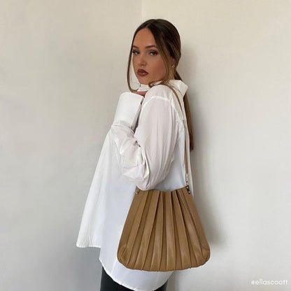 Melie Bianco Taupe Carrie Medium Vegan Leather Pleated Shoulder Bag