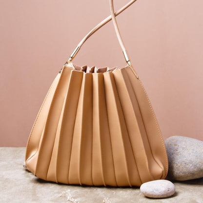 Melie Bianco Taupe Carrie Medium Vegan Leather Pleated Shoulder Bag