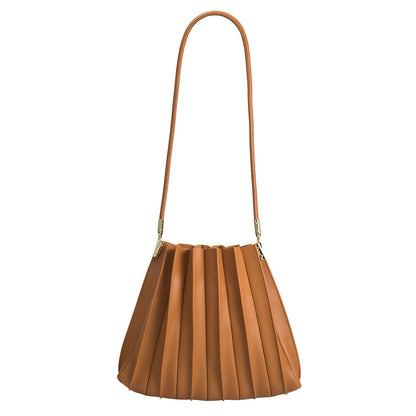 Melie Bianco Tan Carrie Medium Vegan Leather Pleated Shoulder Bag