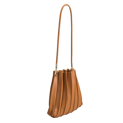 Melie Bianco Tan Carrie Medium Vegan Leather Pleated Shoulder Bag