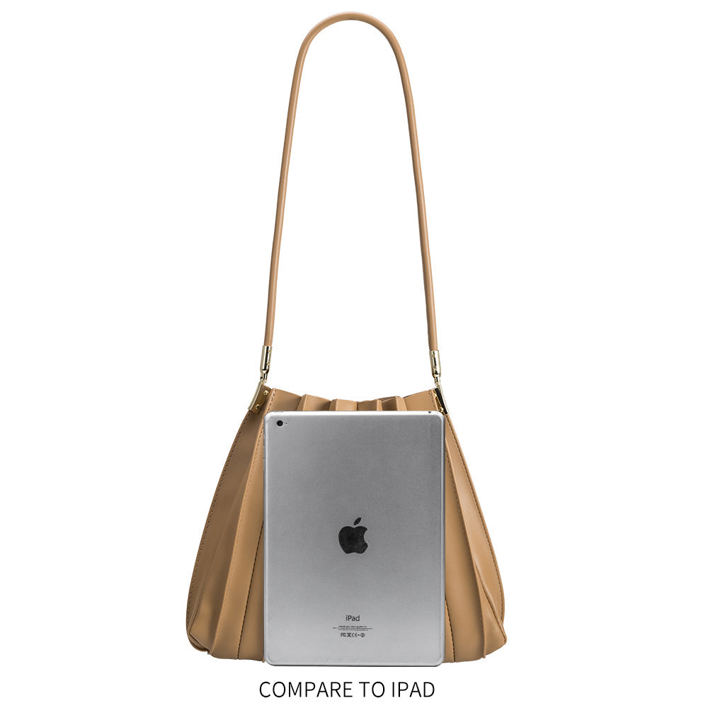 Melie Bianco Tan Carrie Medium Vegan Leather Pleated Shoulder Bag