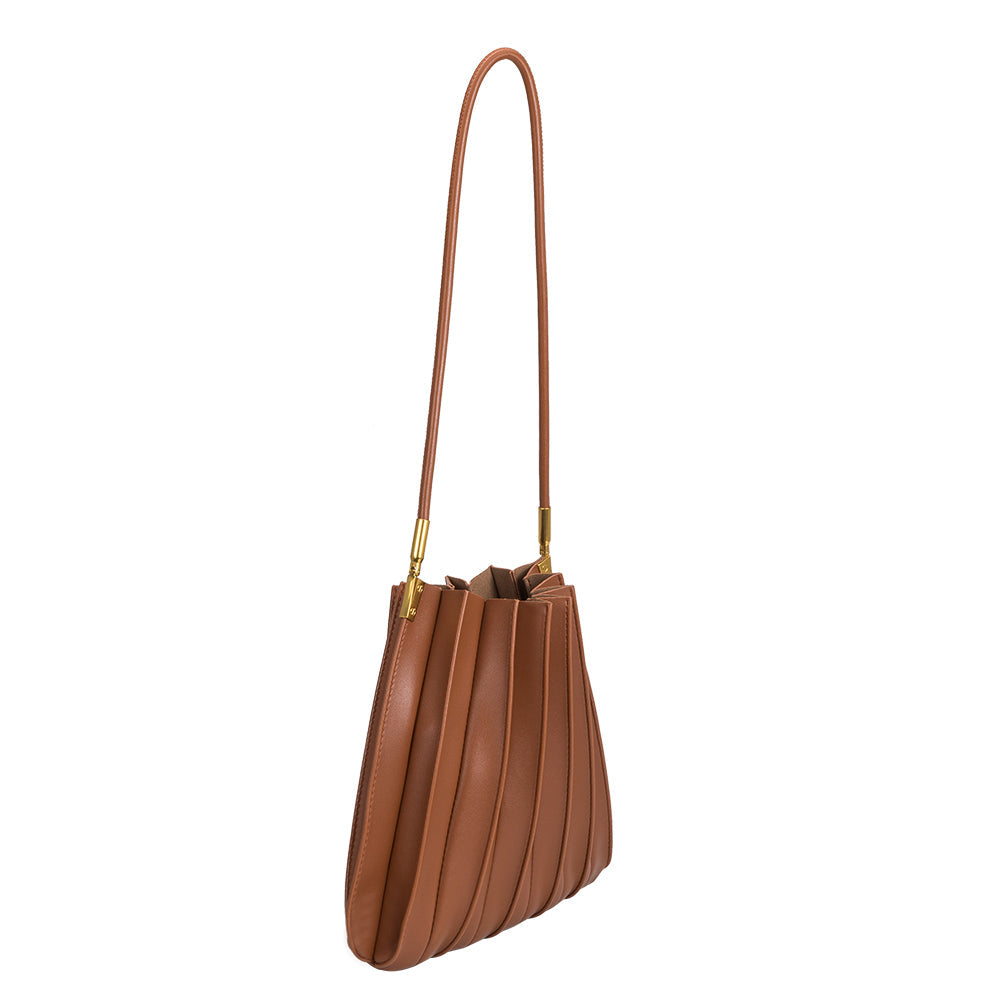 Melie Bianco Saddle Carrie Medium Vegan Leather Pleated Shoulder Bag