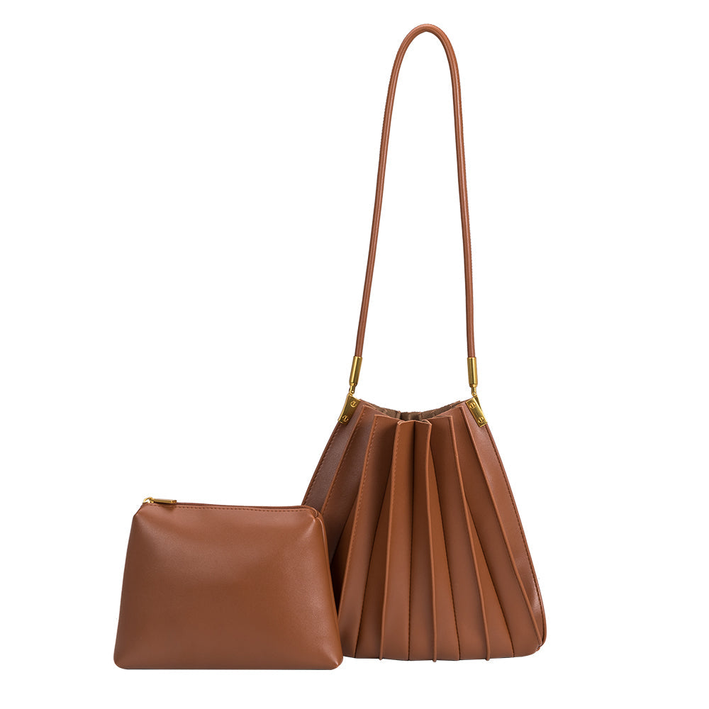 Melie Bianco Saddle Carrie Medium Vegan Leather Pleated Shoulder Bag