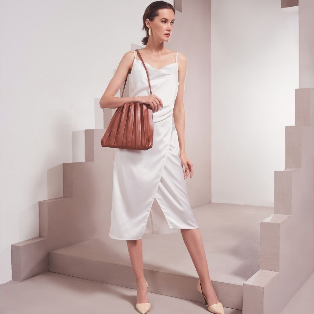 Melie Bianco Saddle Carrie Medium Vegan Leather Pleated Shoulder Bag