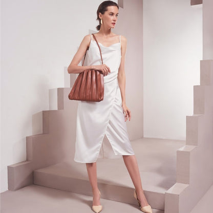 Melie Bianco Saddle Carrie Medium Vegan Leather Pleated Shoulder Bag